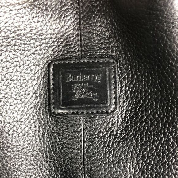BURBERRYS Large Black Leather Bucket Drawstring Bag Nova Check Lining Authentic - Picture 3 of 17